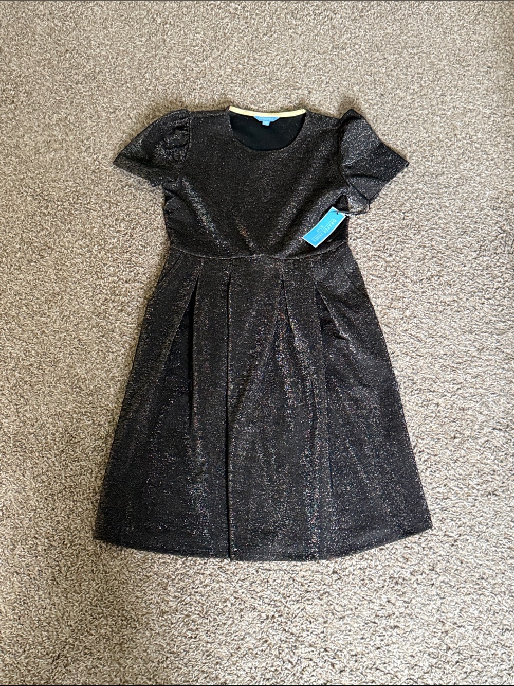 NWT Draper James Short Sleeve Knit Tee Gold Black Glitter Puff-Sleeve Mini Dress